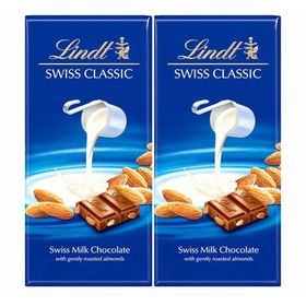 Lindt Swiss Classic Bar Chocolate, Almond, 100g (Pack of 2)