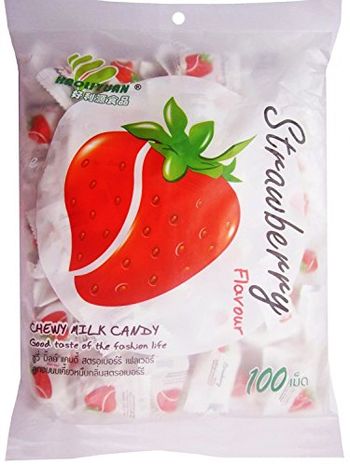 Thai Chew Strawberry Toffee Gummy Milk Fruit Candy 360G (100 Pieces)